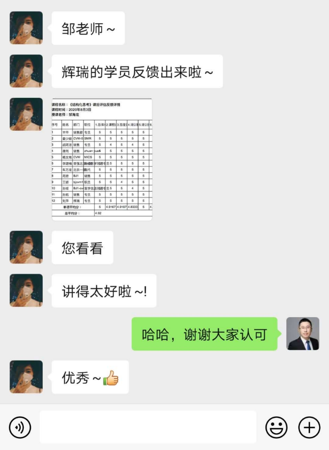 邹海龙老师2020年8月3日在北京给辉瑞制药讲授《结构化思考》的课程圆满结束！ 满分好评！